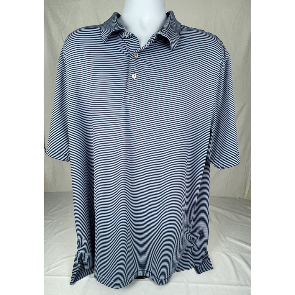 PETER MILLAR SUMMER COMFORT‎ POLO SHIRT MENS XXL BLUE STRIPED GOLF PERFORMANCE